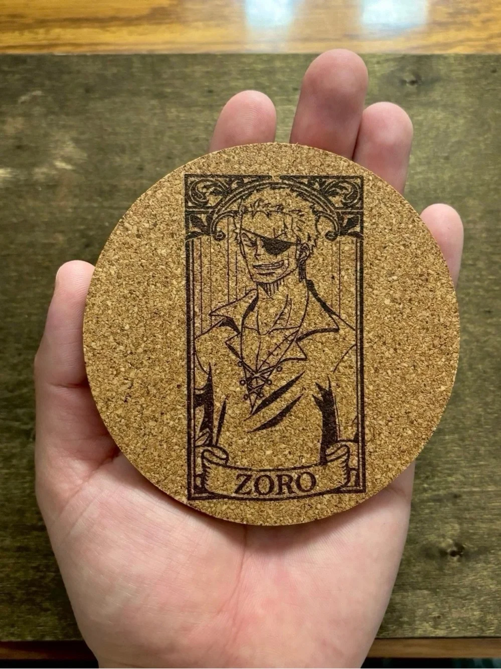 One Piece Zoro Laser Engraved Cork Coasters Lot of 6